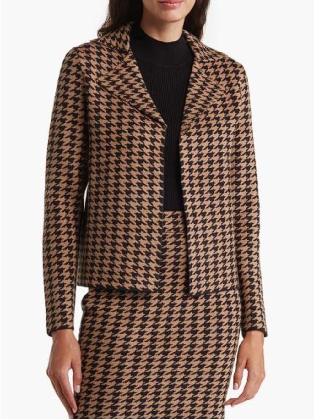 T TAHARI Women's Houndstooth Notch Collar Cardigan Size M
